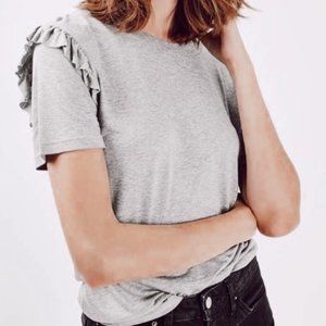 Topshop Ruffle Short Sleeve Tee Gray Sz 4
